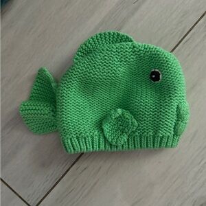 Baby Gap Green Fish Hat Fins Happy Face Knit 3 to 6 Months